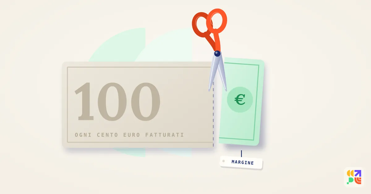 Una banconota da cento euro, la forbice separa la sola striscia che resta: il margine