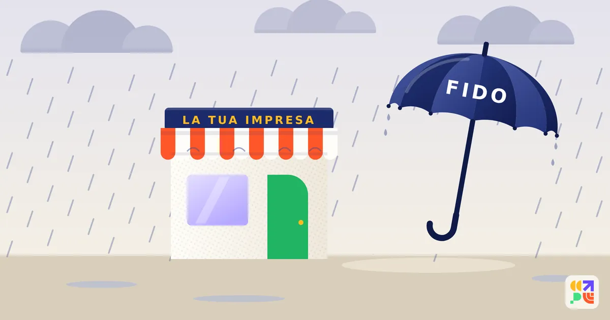 L’ombrello del fido è aperto ma lontano dalla bottega, che resta sotto la pioggia